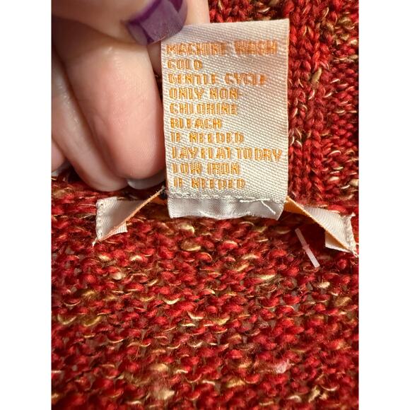 Ponsesa Women's Large Boho Multicolored Burnt Red Button Wide Collar Cardigan - Picture 4 of 6